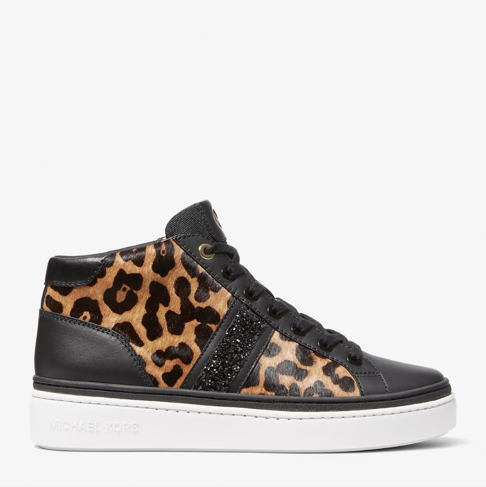 Michael Kors Chapman Embellished Leopard Print Calf Hair and Leather High-Top